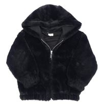Černá kožešinová podšitá bunda s kapucí F&F