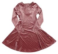 Růžové sametové šaty s puntíky M&S