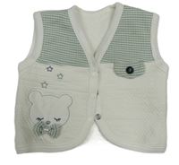Bílo-zelená tepláková vesta s medvídkem