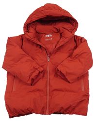 Červená šusťáková prošívaná zimní bunda s kapucí Zara 