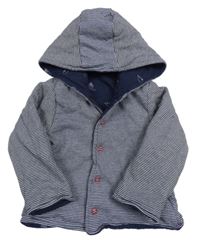 Tmavomodro-bílý pruhovaný bavlněný zateplený oboustranný kabátek Debenhams