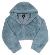 Modrá kožešinová podšitá crop bunda s kapucí New Look