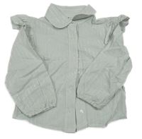 Světlezeleno-bílo-stříbrná pruhovaná halenka s volánky Zeeman