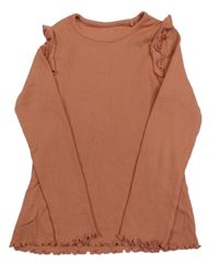 Skořicové žebrované triko s volánky George