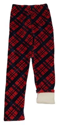 Červeno-tmavomodré kostkované plyšové zateplené legíny Topolino 