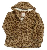 Béžovo-hnědá vzorovaná kožešinová zateplená bunda s kapucí Mini Boden