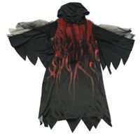 Kostým - Černo-červený plášť s plameny a kapucí - smrtka