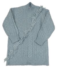 Světlemodré vzorované svetrové šaty s třásněmi Zara