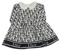 Černo-bílé šaty s logy Dior a límečkem 