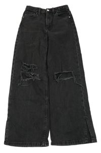 Černé wide leg rifle s dírami na kolenou H&M
