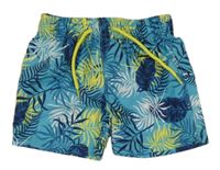 Tyrkysové plážové kraťasy s listy 