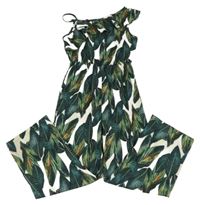 Smetanový kalhotový overal s listy a volánky Shein