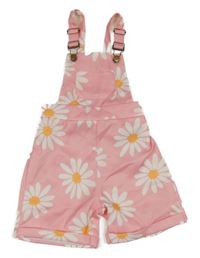 Růžové kytičkované laclové kraťasy 