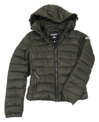 Khaki šusťáková prošívaná zimní bunda s kapucí Superdry