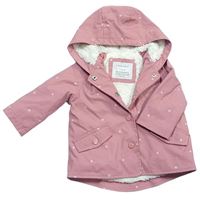Růžová puntíkatá pogumovaná zateplená bunda s kapucí PRIMARK