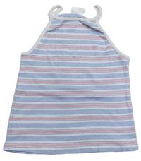 Bílo-modro-růžový pruhovaný žebrovaný crop top F&F