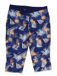 Tmavomodro-oranžovo-bílo-světlemodré vzorované capri funkční sportovní legíny Kalenji 