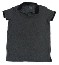 Tmavošedo-černé melírované žebrované polo tričko PRIMARK