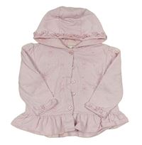 Světlerůžová propínací mikina s kytičkami a perličkami a volánky a kapucí s kanýrkem zn. MINTINI BABY