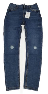 Nové - modré skinny teplákové rifle s prošoupáním PRIMARK