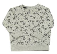 Světlešedá melírovaná mikina s pandami PRIMARK