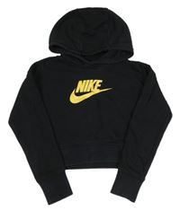 Černá crop mikina se zlatým logem a kapucí Nike