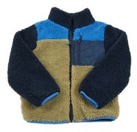 Pískovo-modro-tmavomodrá huňatá podšitá bunda H&M