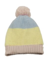 Světlemodro/žluto/pudrová pletená čepice s bambulí Ergee