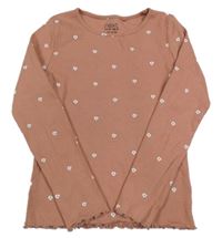 Světlehnědé žebrované triko s květy Next