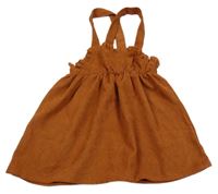 Medové manšestrové šaty s volánkem SHEIN