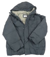 Tmavošedá kostkovaná šusťáková zimní bunda s kapucí ZARA