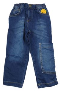 Tmavomodré teplákové rifle se smajlíkem a kapsou PANCO