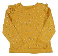 Hořčicová mikina s kytičkami a volánky sinsay