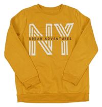 Hořčicová mikina s písmenky a nápisem PRIMARK