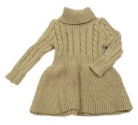 Béžové pletené šaty se vzorem a rolákem SHEIN