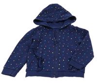 Tmavomodro-barevná puntíkatá propínací mikina s volánky a kapucí Matalan