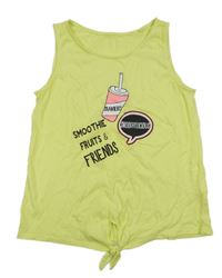 Citronový top s nápojem a nápisy a uzlem C&A