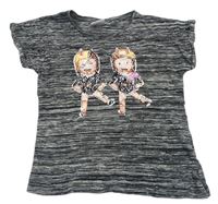 Šedé úpletové tričko s holčičkami s flitry C&A