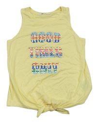 Žlutý crop top s nápisem a uzlem H&M