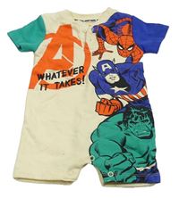 Krémovo-modro-zelený teplákový kraťasový overal s Avengers Primark