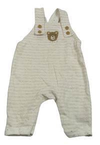Světlebéžovo-bílé pruhované lehké laclové tepláky s medvědem Mothercare