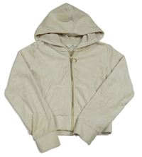 Béžová plyšová propínací crop mikina s kapucí H&M