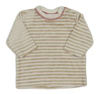 Bílo-béžové pruhované sametové triko