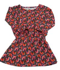 Antracitovo-červeno-růžové vzorované šaty