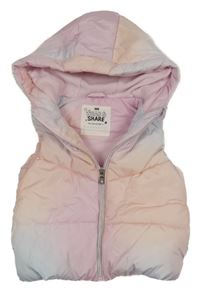 Růžovo-světlemodro-meruňková šusťáková zateplená vesta s kapucí F&F