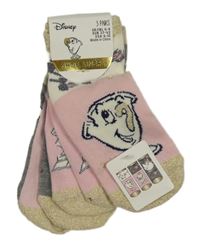 Nové - 2x ponožky s paní Pottsovou - růžové + šedé melírované Primark