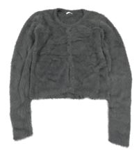 Tmavošedý chlupatý propínací crop svetr Next