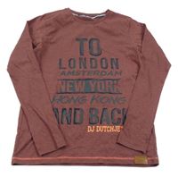 Vínové melírované triko s nápisem