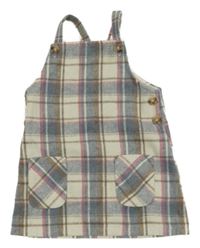 Smetanovo-modro-růžové kostkované vlněné šaty Primark