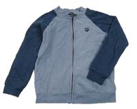 Modrošedo-tmavomodrá propínací mikina s výšivkou